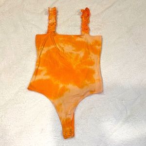 Ruffle strapped orange tie dye bodysuit